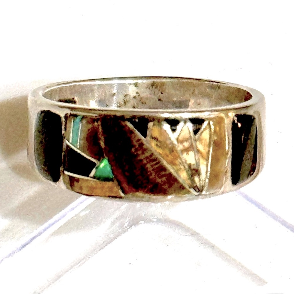 Navajo, Vintage Sterling Silver Onyx or Jet Jasper Tigers Eye Opal Ring